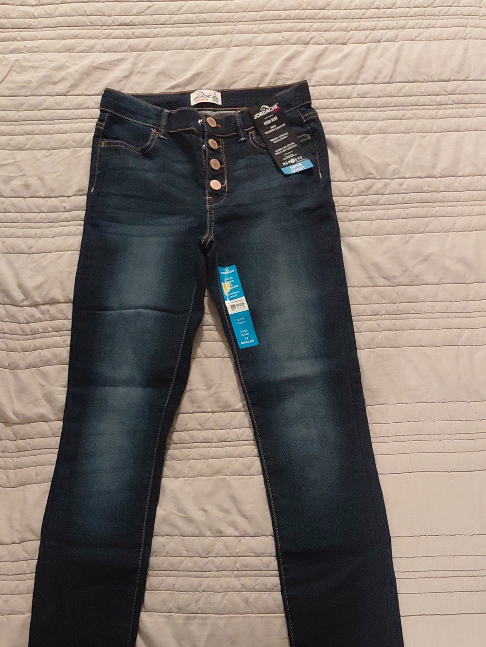 Girls Dark Blue High-Rise Button-Fly Jeans
